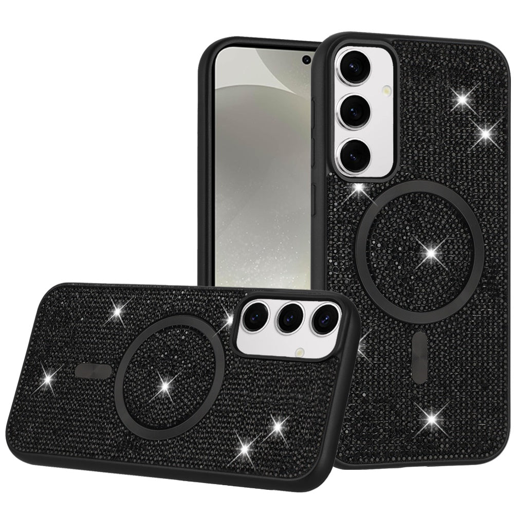 For Samsung Galaxy S25 Ultra Sparkly Diamond Bling Case Rhinestone Skin Hybrid with Magnetic Circle, MagSafe Compatible Case Cover