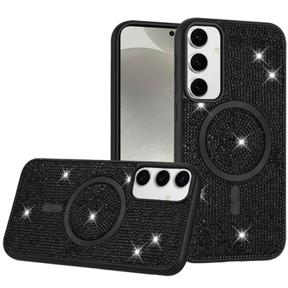 For Samsung Galaxy S25 Ultra Sparkly Diamond Bling Case Rhinestone Skin Hybrid with Magnetic Circle, MagSafe Compatible Case Cover