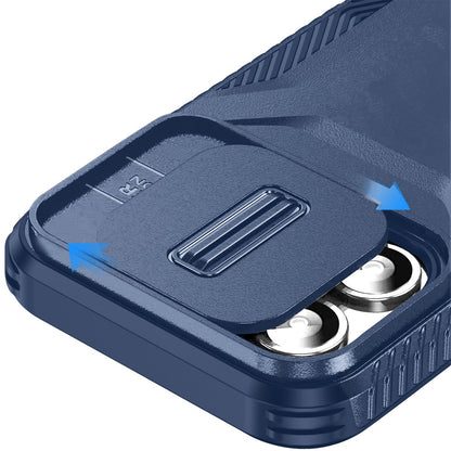 For Apple iPhone 11 Pro Max Slim Fit Shockproof Hybrid with Slide Camera Window Covering, Rugged Tpu Silicone Hard PC Bumper Case Cover Dark Blue