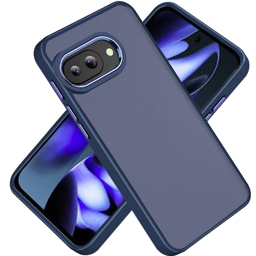 For Google Pixel 9A Slim Fit Hybrid Transparent Thick Acrylic with Metal Buttons Frame Protective Hard PC + TPU Shockproof Case Cover