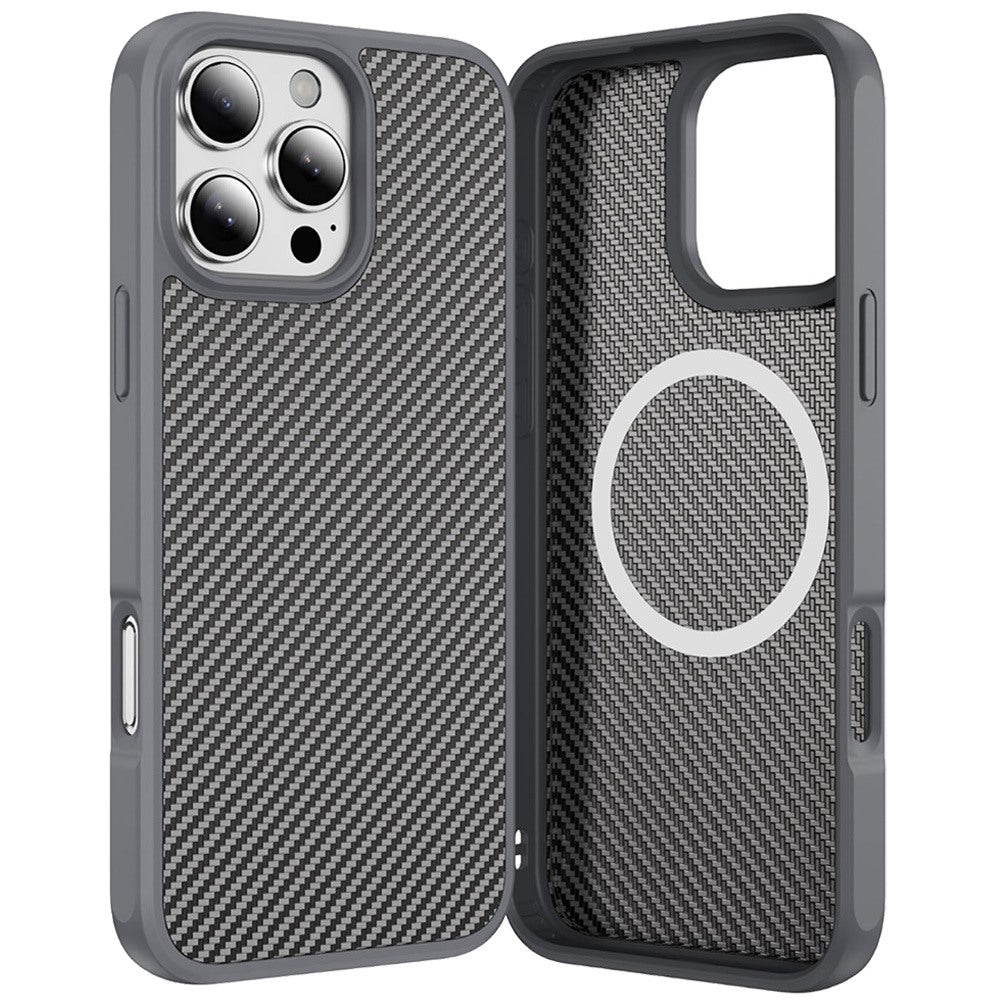 For Apple iPhone 16 Pro Max Carbon Fiber Design with Magnetic HQ 2.0mm Thick Hybrid Shockproof Rubber Hard PC Case Cover