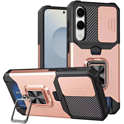 For Samsung Galaxy S25 EDGE Wallet Case with Ring Stand & Slide Camera Cover Back Credit Card Slot Holder, Military Grade Case Cover