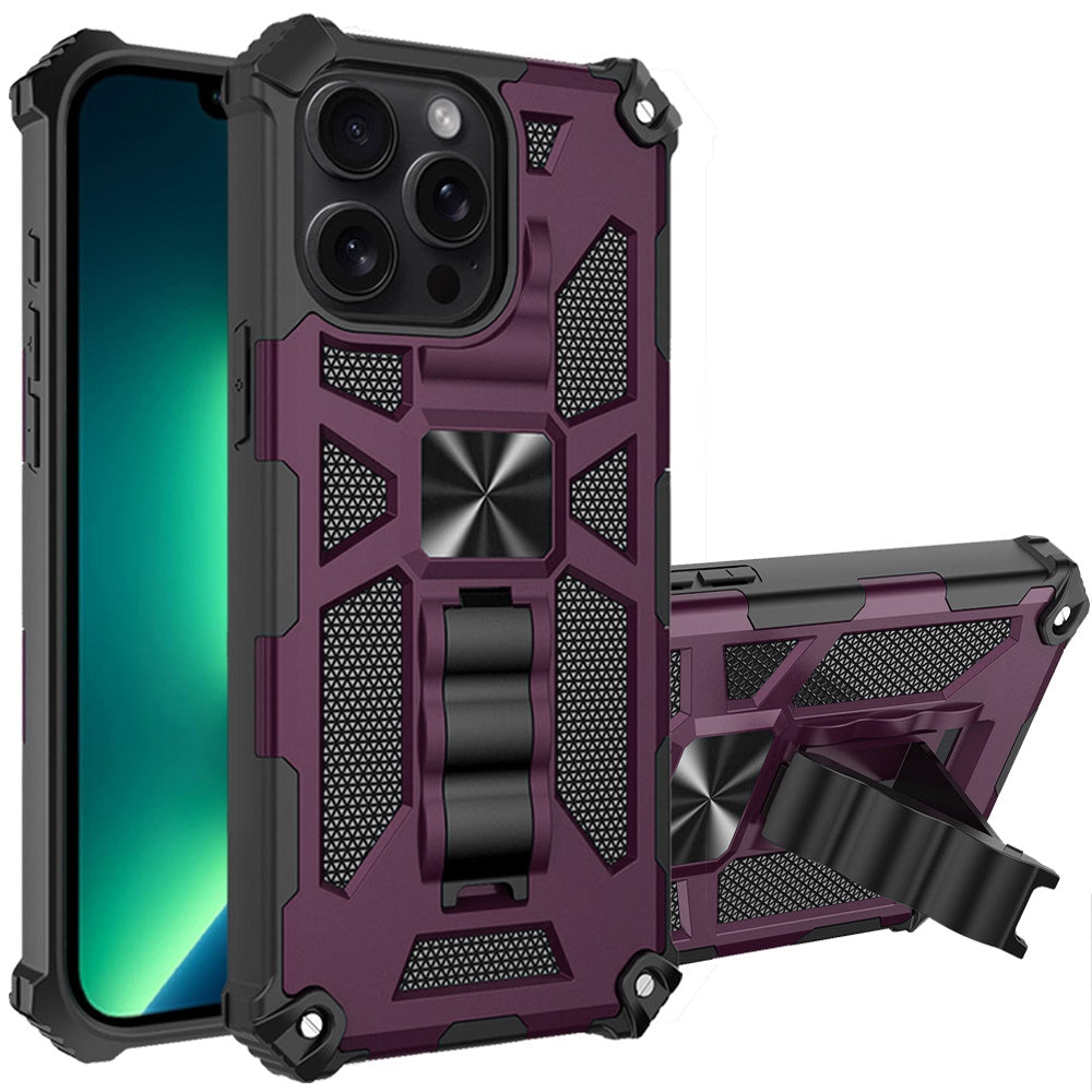 Phone Case for Apple iPhone 13 Pro Max Built in Magnetic Hiden Kickstand Shockproof Rugged Armor Grip Hybrid Heavy Duty Anti Slip Protective Style Cover Purple