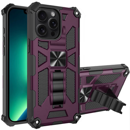 Phone Case for Apple iPhone 13 Pro Max Built in Magnetic Hiden Kickstand Shockproof Rugged Armor Grip Hybrid Heavy Duty Anti Slip Protective Style Cover Purple