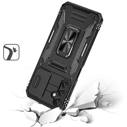 For Samsung Galaxy S20 Ultra Tough Hybrid Case with Movable Camera Window & Metal Ring Stand Shockproof Case Cover Black