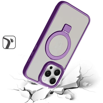 For Apple iPhone 16 Pro Magnetic Metal Matte Built-in Compatible with MagSafe Kickstand Hybrid Shock Armor TPU Case Cover Purple