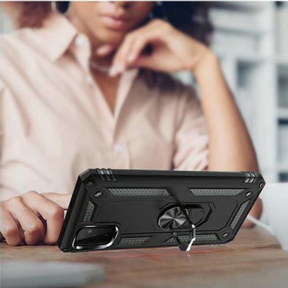 For Samsung Galaxy Z Flip 7 FE Hybrid Shockproof Protective with Magnetic 360° rotating Ring Kickstand, TPU Rubber PC Case Cover Black