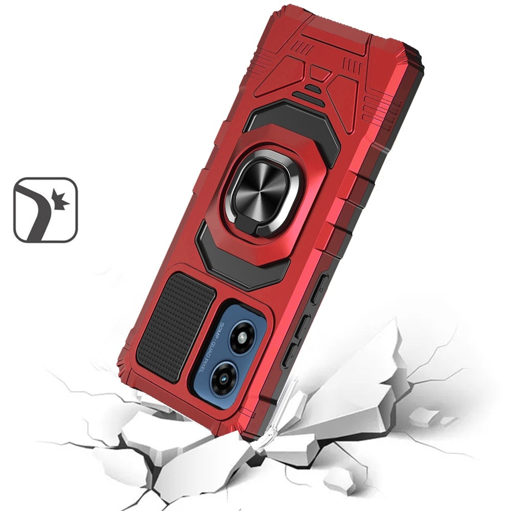 Phone Case for Motorola Moto G Play 4G LTE (2024) Rugged Hybrid Dual Layer Magnetic Ring Stand Armor Shock Absorbing Heavy Duty TPU Reinforced Bumper Cover