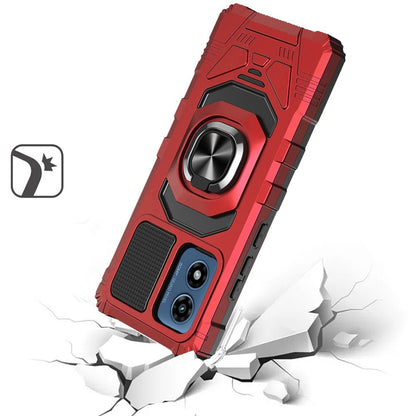 Phone Case for Motorola Moto G Play 4G LTE (2024) Rugged Hybrid Dual Layer Magnetic Ring Stand Armor Shock Absorbing Heavy Duty TPU Reinforced Bumper Cover