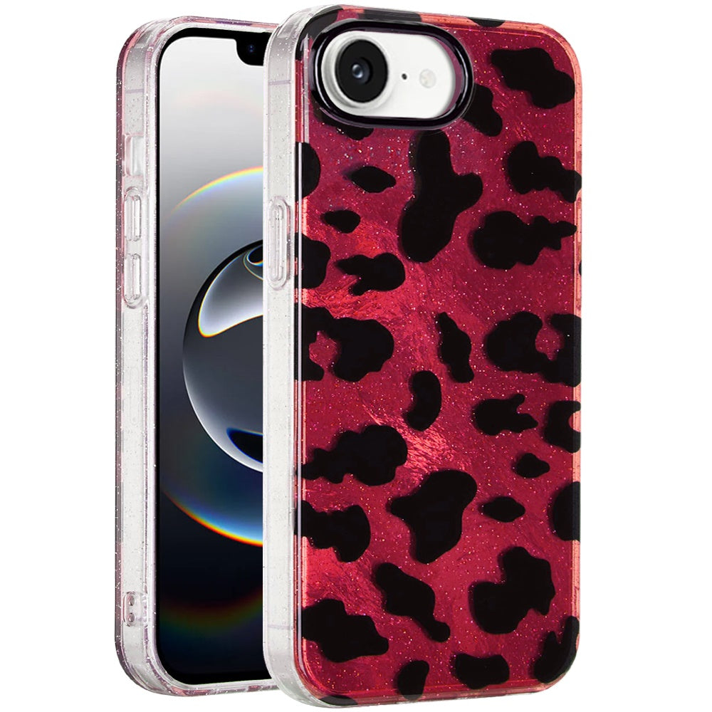 For Apple iPhone 17E /16E Glitter Leopard, Fashion Design Animal Skin Print Slim IMD TPU Dual Layer Shockproof Protective Case Cover