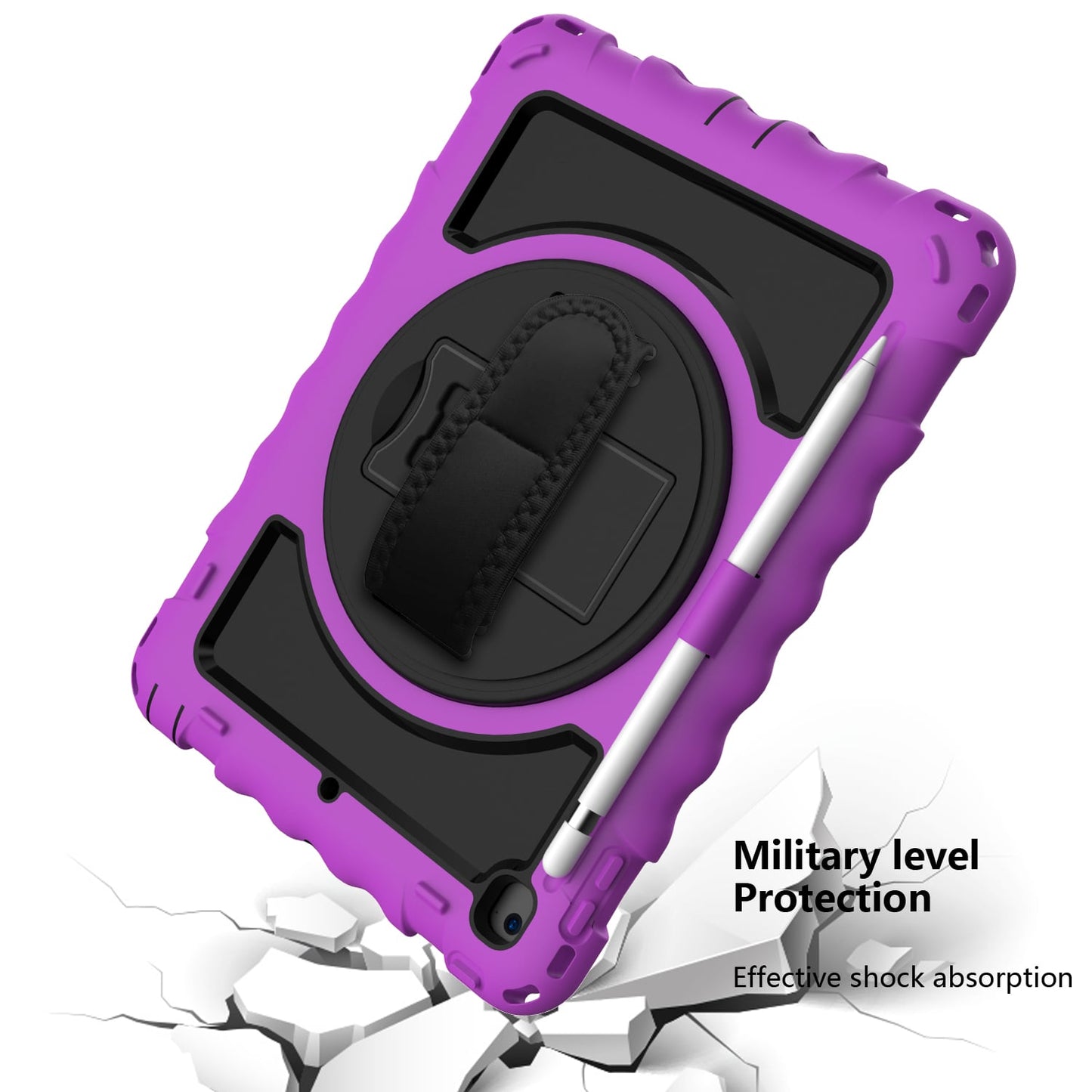 Tablet Case for Apple iPad (9.7 inch) 360 Rotating Hybrid Heavy Duty Kickstand Hand Strap Shoulder Strap Full Body Drop Protection Cover Purple