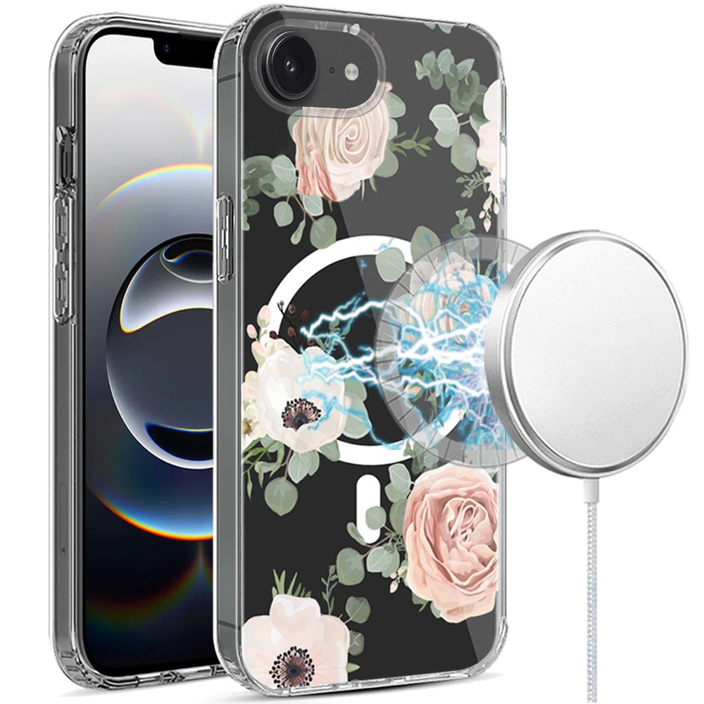 For Apple iPhone 17E /16E Hybrid Flower Design Stylish Fashion Case, MagSafe Compatible, Thick Shockproof Hard PC Case Cover
