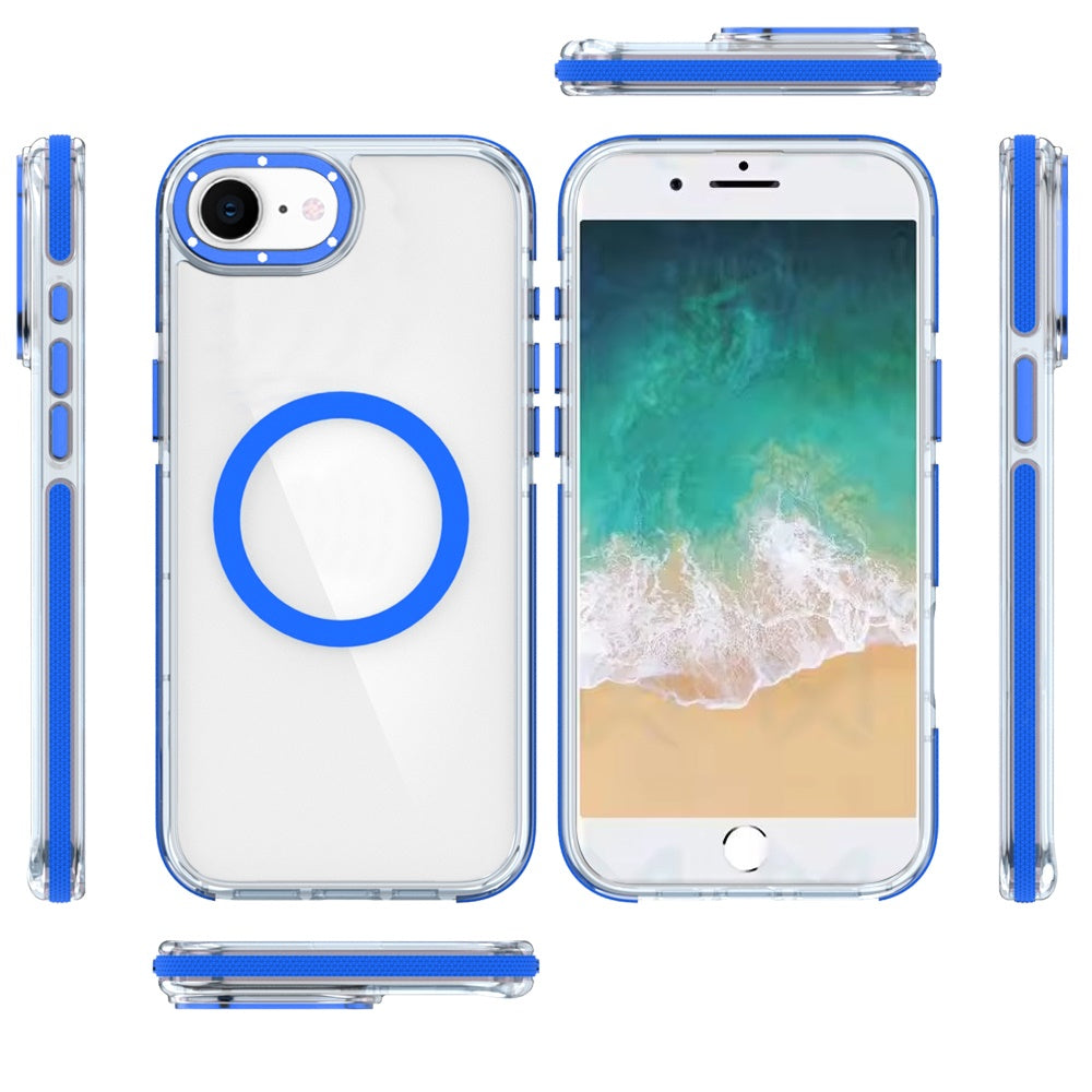 For Apple iPhone 16e Transparent Back with Colorful Frame, Strong Magnetic Circle, MagSafe Compatible, Slim Shockproof Protection Case Cover
