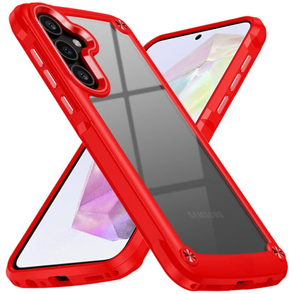 Phone Case for Samsung Galaxy A56 / A36 Transparent Hybrid Metal Button Camera Edge Shockproof Bumper Frame TPU Protective Slim Grip Durable Cover Red