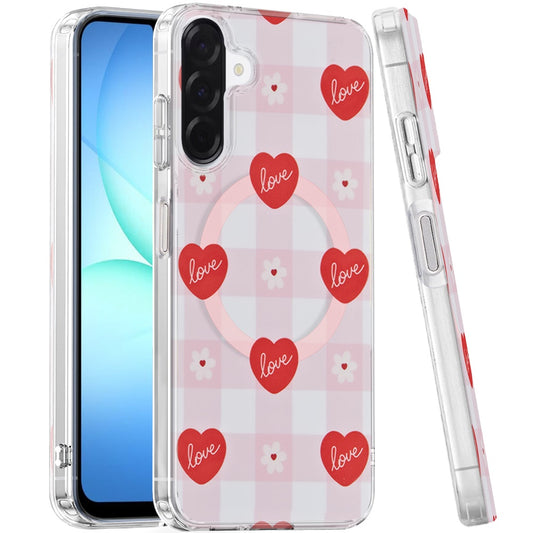 Phone Case for Samsung Galaxy A17 5G Shockproof Dual Layer TPU IMD Print Rugged Anti-Slip Grip Drop Protection Scratch Resistant Slim Fit Glossy Floral Heart Aesthetic Cover