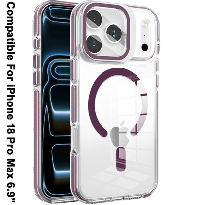 Phone Case for Apple iPhone 18 Pro Max/ 17 Pro Max Magnetic Circle Transparent Tough Hybrid Camera Stand Guard Stand Shockproof Color Edge Rugged Grip Cover Purple