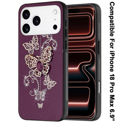 Phone Case for Apple iPhone 18 Pro Max Diamond 3D Fashion Floral Glitter Engraved Luxury Bling Hybrid Shockproof Chrome Edge Protective Grip Cover