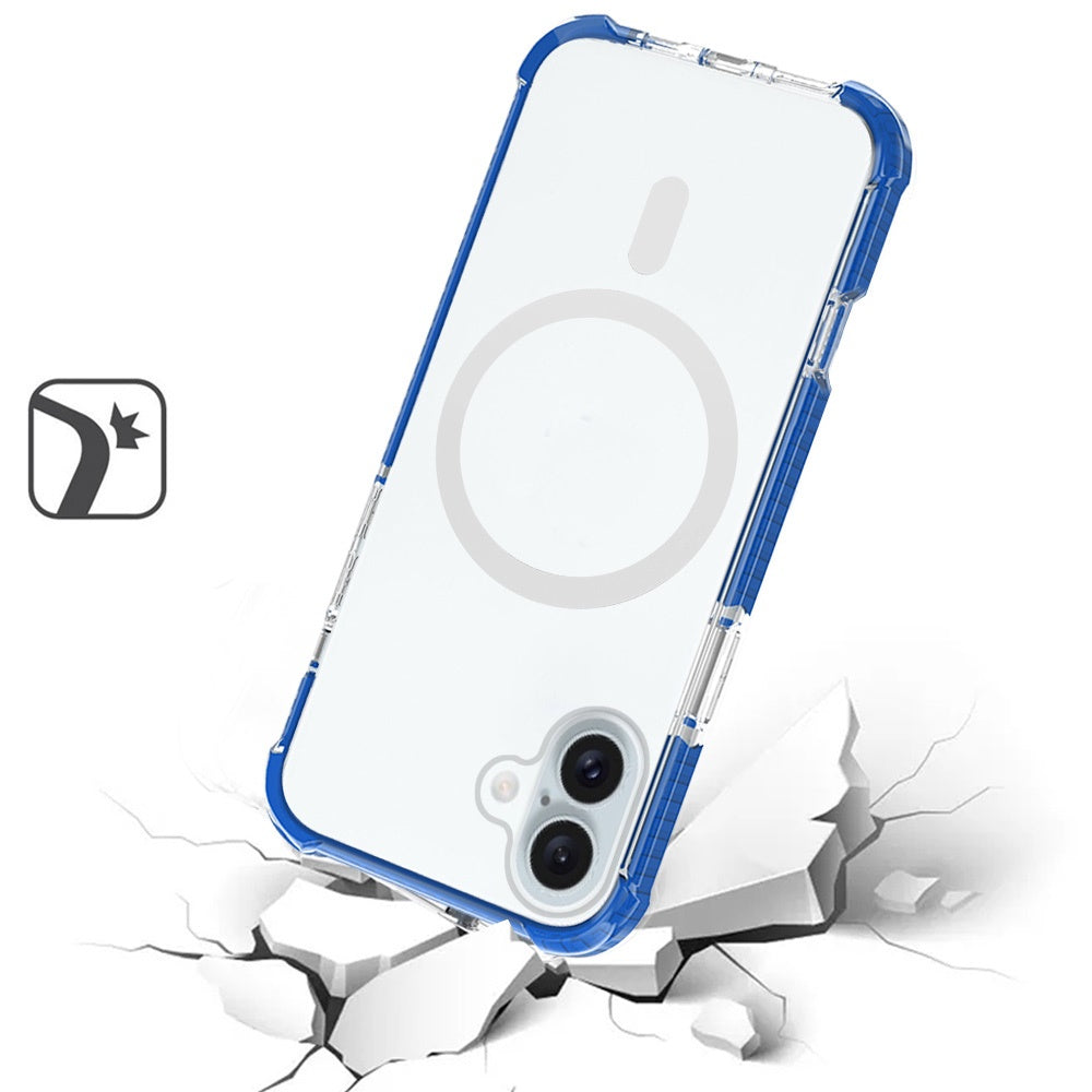 For iPhone 16 (6.1") Magnetic Acrylic Case Transparent Back, Rugged Colorful Frame, Shockproof Hybrid, MagSafe Compatible Case Cover Blue