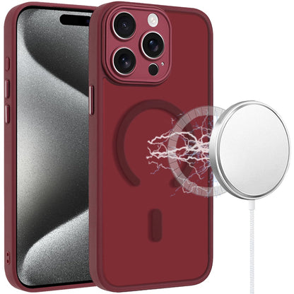 Phone Case for iPhone 15 Pro Max Matte Frosted Magnetic Hybrid Hard PC Soft TPU Camera Protection Slim Shock Absorbing Anti Fingerprint Cover