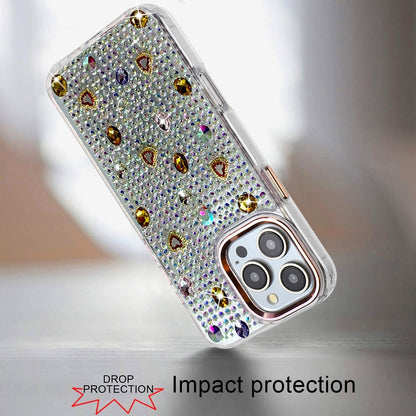 Phone Case for iPhone 16 Pro Max Chrome Fashion Hybrid Bling Diamond Heart Rhinestone Decorative Stones Sparkling Embellished Design Cover