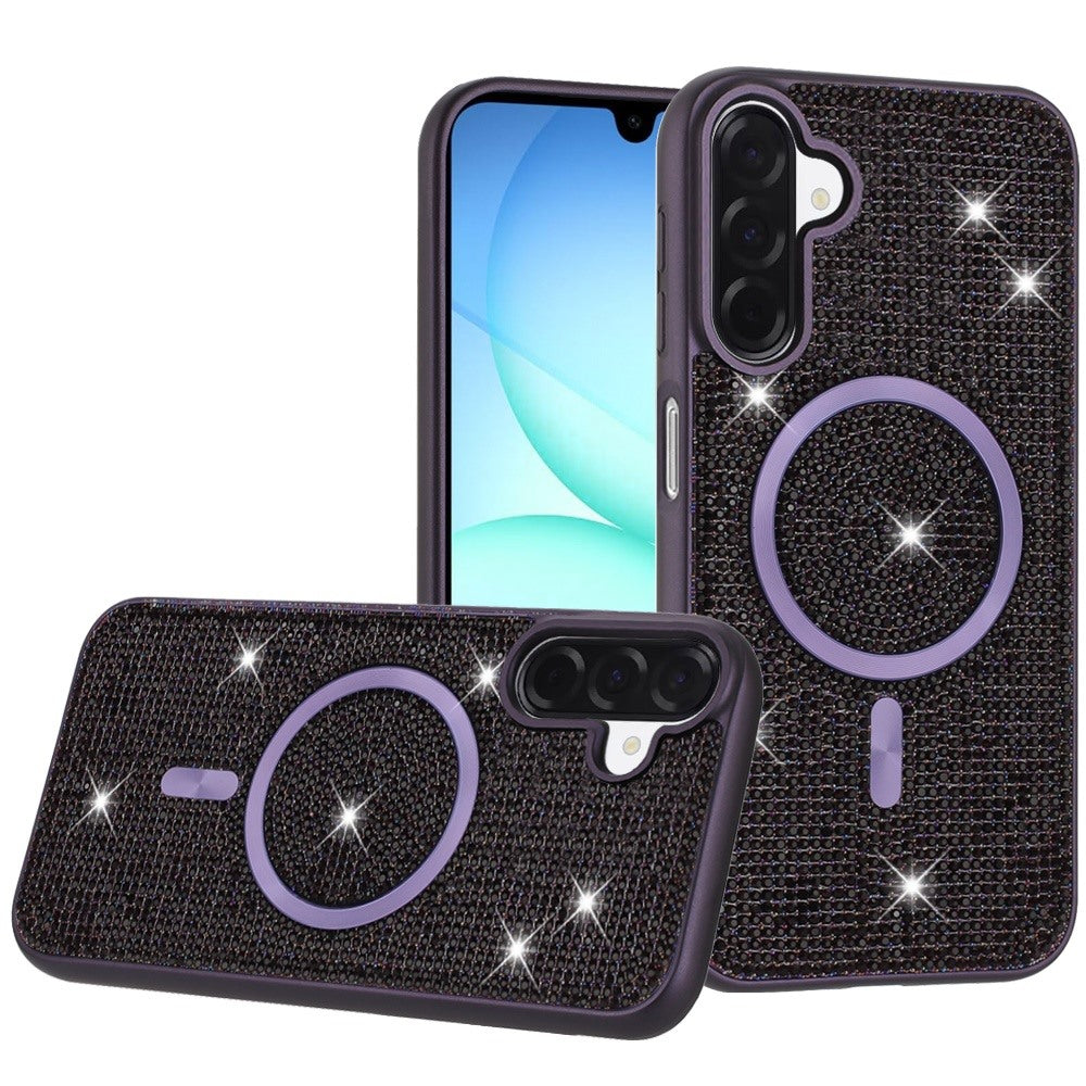 Phone Case for Samsung Galaxy A17 5G Magnetic Bling Diamond Sparkle Hybrid Shockproof Rugged Grip Durable Protection Anti-Slip Armor Design Cover