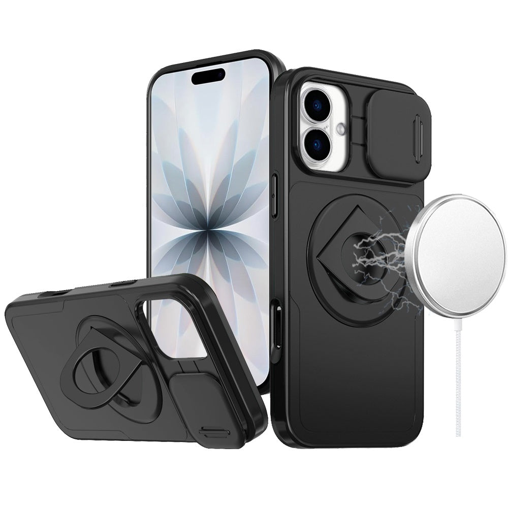 For Apple iPhone 17 (6.3") Full Coverage with Camera Window, Magnetic Circle, Rotatable Ring Stand, MagSafe Compatible, Shockproof Hybrid Protectiv Case Cover