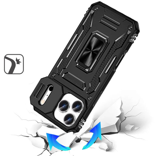 Phone Case for Apple iPhone 18 Pro Tough Metal Ring Shockproof Sliding Camera Window Hybrid Armor Rugged Anti Slip Heavy Duty Grip Cover