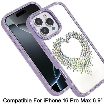 For iPhone 16 Pro Max (6.9") Angel Hearts Glitter Shimmer Diamond Edge Hybrid Drop Protection Shockproof Design Case Cover