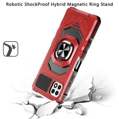 For Hybrid Dual Layer with 360° Rotate Magnetic Ring Stand Holder Kickstand TPU Rugged PC Shockproof Red Tablet Case Cover