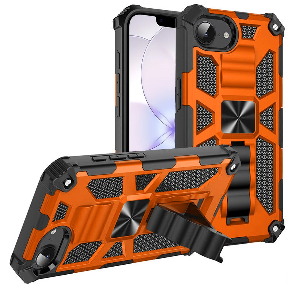 For Apple iPhone 17E /16E Hybrid Shockproof [Military Grade] Rugged Protective with Magnetic Car Mount & Invisible Stand Case Cover Cosmic Orange