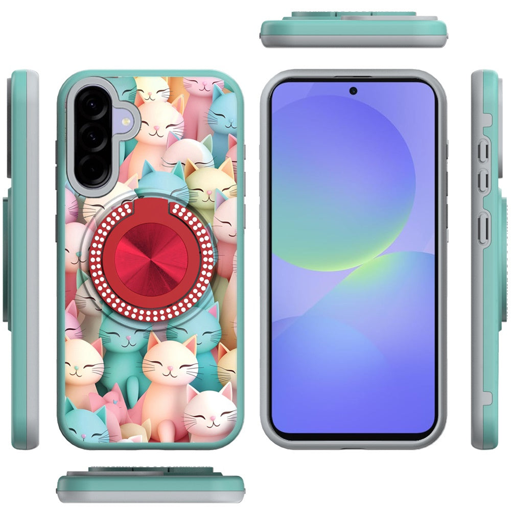 For Samsung Galaxy A37 Pattern Design Hybrid with Invisible Ring Stand & Magnetic Back, Shockproof Protective Grip Case Cover
