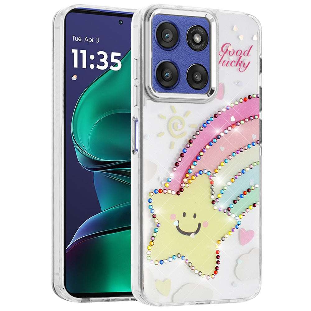 For Motorola Moto G Stylus 5G 2026 /2025 Butterfly Resin Epoxy Diamond Design Metal Edged Hybrid Shockproof Heavy Duty Drop Protection Case Cover