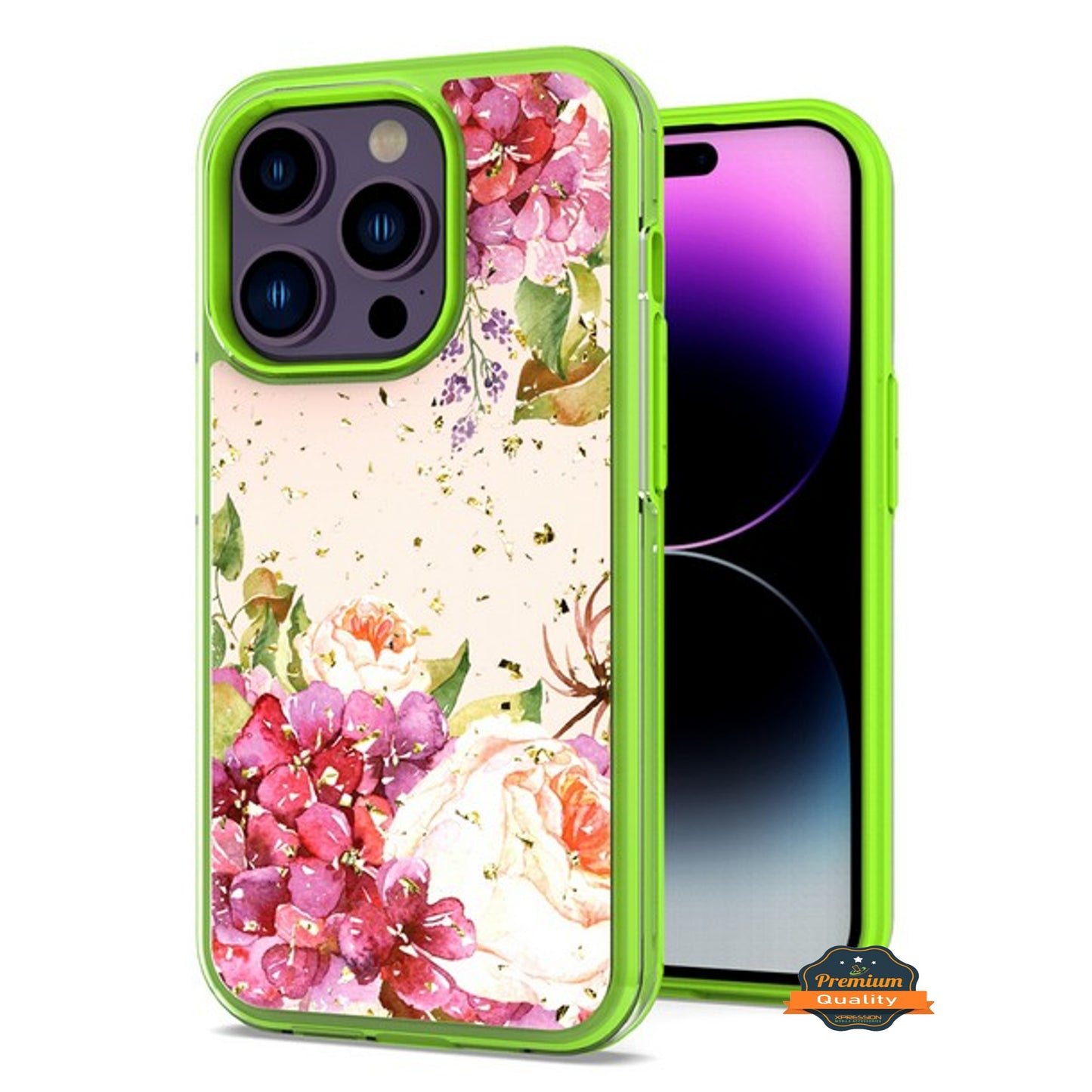 For Apple iPhone 15 Pro Max (6.7") Pattern Design Bling Glitter Shockproof Hybrid Soft TPU Frame and Hard Back Slim  Phone Case Cover