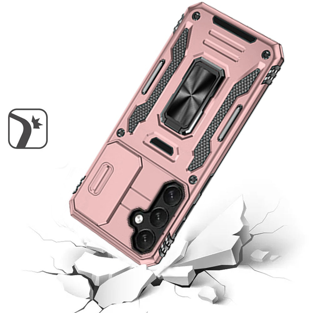 For Samsung Galaxy A57 Tough Hybrid Case with Movable Camera Window & Metal Ring Stand Shockproof Case Cover