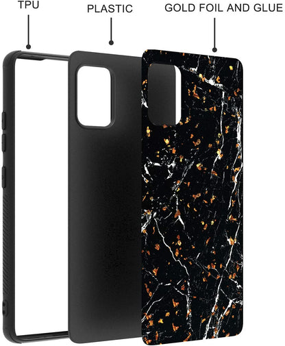 For Apple iPhone 15 (6.1") Marble Fashion Stylish Flake Glitter Bling Hybrid Glossy TPU Rubber Hard PC Protection Butterfly Phone Case Cover