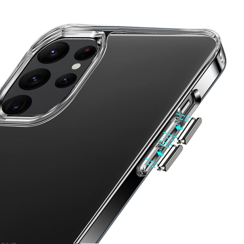 For Samsung Galaxy S21 Ultra Hybrid HD Crystal Clear Hard PC Back Gummy TPU Frame Slim with Chromed Buttons Case Cover Transparent