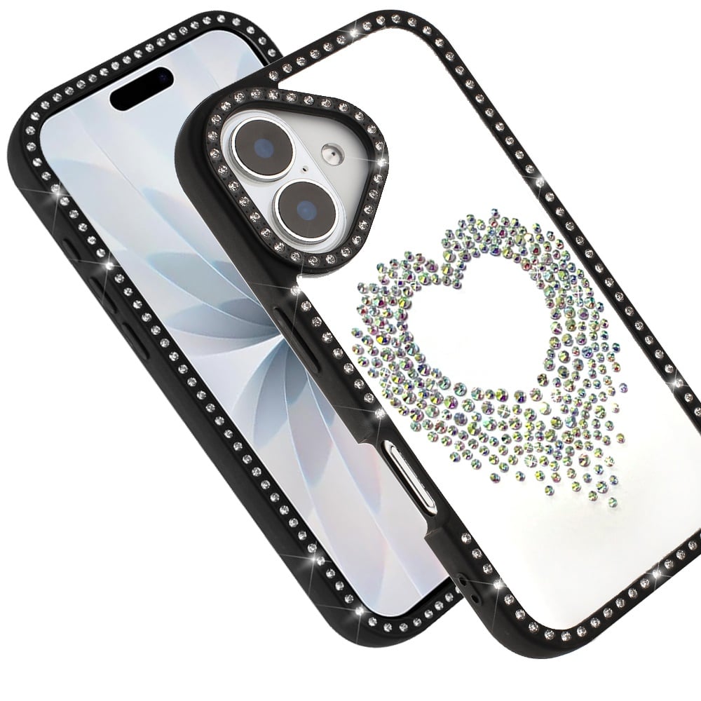 For Apple iPhone 17 Air (6.6") Angel Hearts Glitter Shimmer Diamond Edge Hybrid Drop Protection Shockproof Design Case Cover Black