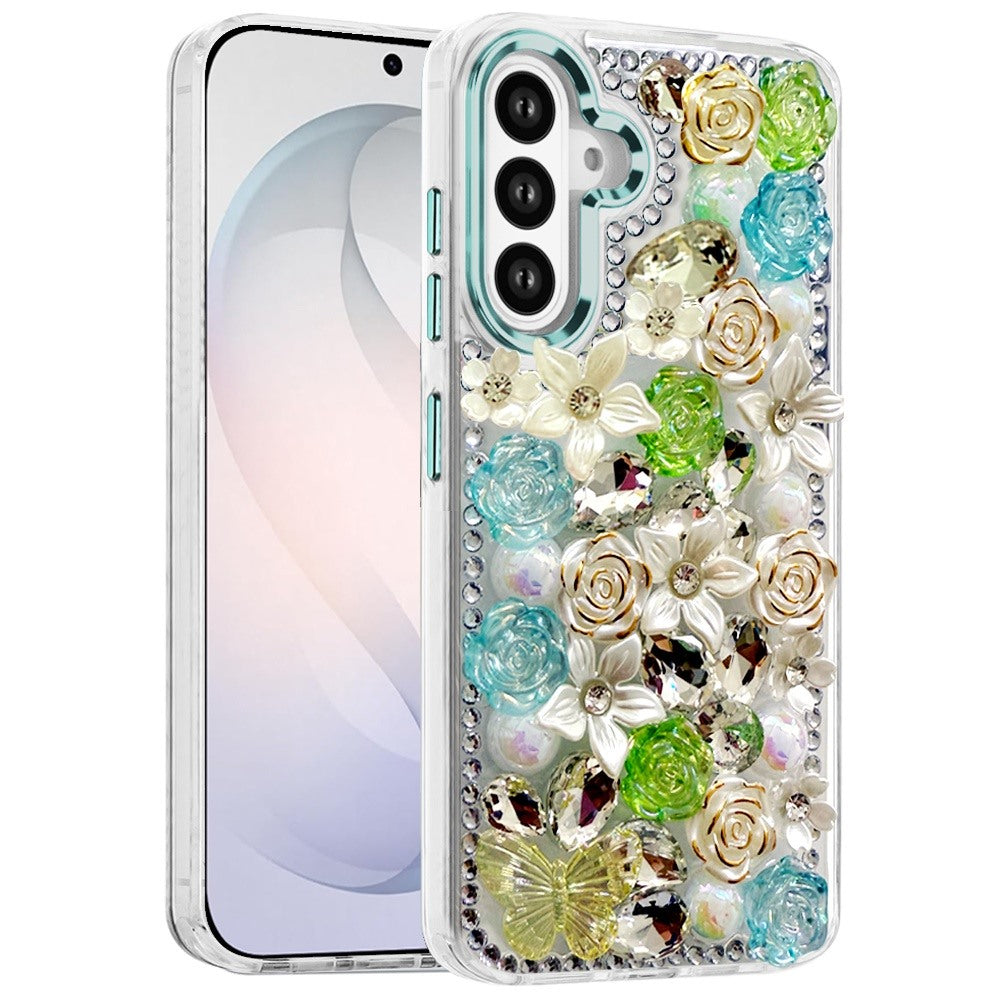 Luxury Rose Bling Rhinestone Glitter Floral Hybrid Shockproof Stylish Protective Designer Ornament Sparkle