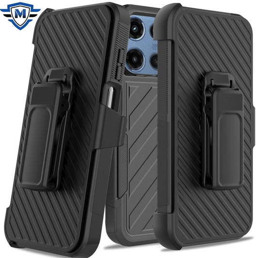 For Motorola Moto G 5G /Moto G 2025 Premium Tough Hybrid Case with Belt Clip Holster, Shockproof Rugged Design, Textured 2in1 Non-Slip Case Cover Black