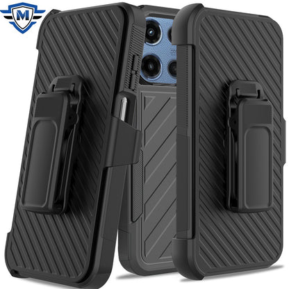 For Motorola Moto G Stylus 5G 2025 Premium Tough Hybrid Case with Belt Clip Holster, Shockproof Rugged Design, Textured 2in1 Non-Slip Case Cover Black