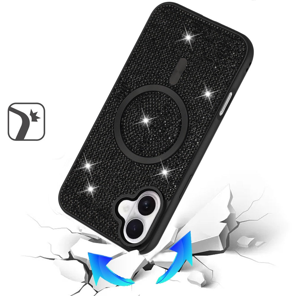 For Apple iPhone 17 (6.3") Sparkly Diamond Bling Case Rhinestone Skin Hybrid with Magnetic Circle, MagSafe Compatible Case Cover