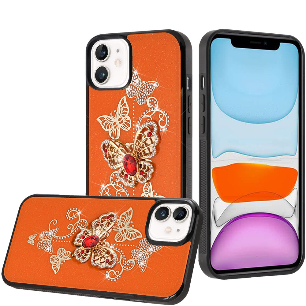 For Apple iPhone 11 Diamonds 3D Fashion Bling Sparkly Glitter Ornaments Engraving Hybrid with Ring Stand Case Cover