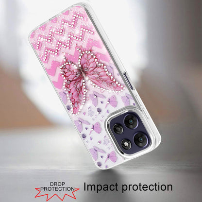 Phone Case for Motorola Moto G Power 5G 2026 /2025 Butterfly Resin Epoxy Diamond Bling Metal Edge Shockproof Hybrid Luxury Protective Durable Stylish Fashion Grip Cover Pink