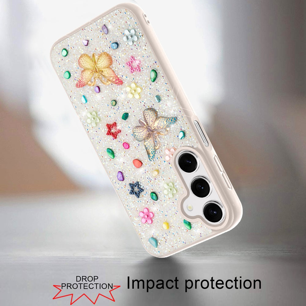 For Samsung Galaxy A16 5G Diamond Butterfly 3D Glitter Bling Design, Slim Hybrid Sparkle Protective Cover TPU for Women Girls Case Cover