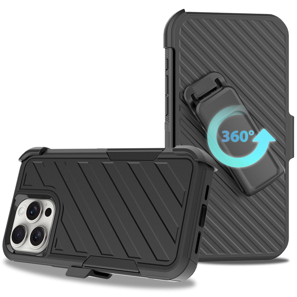 For Apple iPhone 16 Pro Max (6.9") Premium Design Hybrid lined with Belt Clip Holster Shockproof Rugged Textured 2in1 Non Slip Tough Case Cover Gray