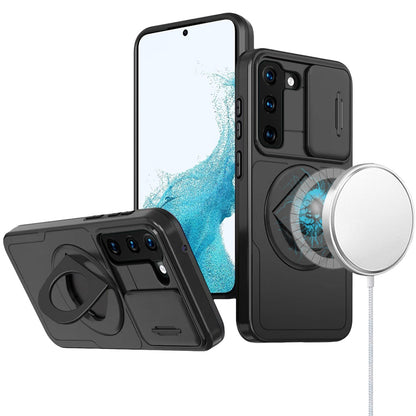 For Apple iPhone 14 /13 Full Coverage with Camera Window, Magnetic Circle, Rotatable Ring Stand, MagSafe Compatible, Shockproof Hybrid Protectiv Case Cover