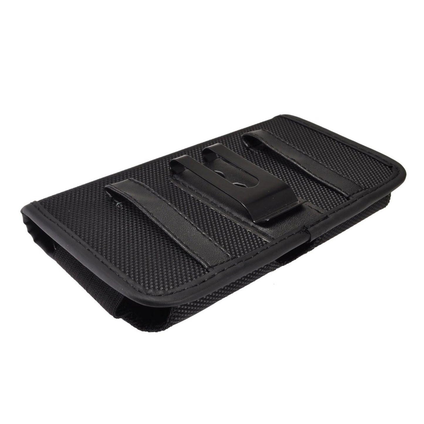 For Apple iPhone 16 (6.1") Pouch Case Universal Horizontal Canvas with Belt Clip Loop Holster Military Grade Cell Phone Holder Cover [Black]