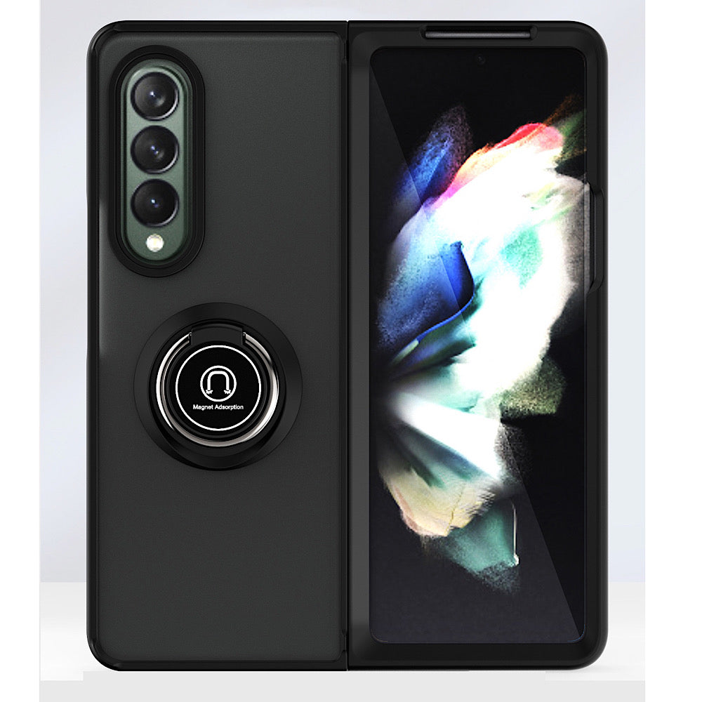 For Samsung Galaxy Z Fold 7 Semi Transparent Matte Hybrid Protective PC & TPU Shockproof with 360° Rotation Ring Stand Case Cover