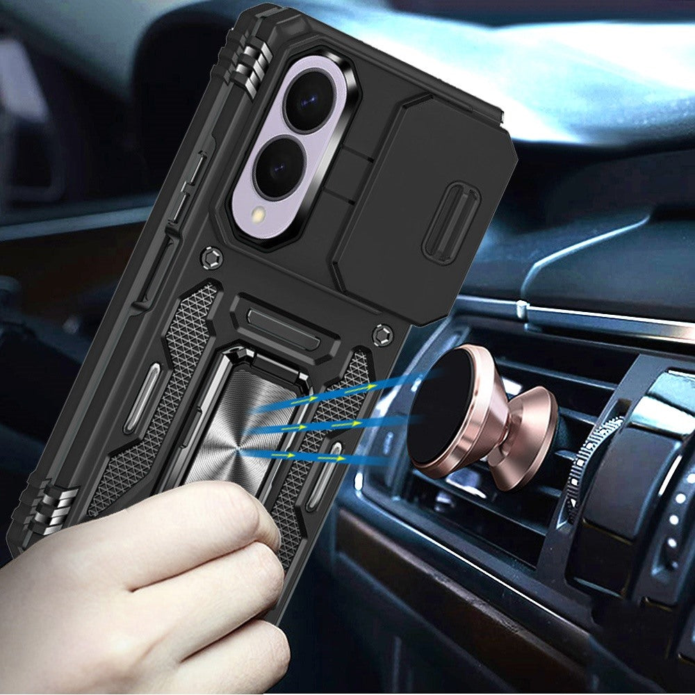 Phone Case for Samsung Galaxy Z Fold 8 Tough Metal Ring Shockproof Sliding Camera Window Hybrid Armor Rugged Anti Slip Heavy Duty Grip Cover