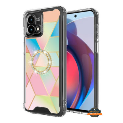 Phone Case Cover for Motorola Moto G Stylus 5G 2026 Fashion Design Bling Diamond Hybrid Protective Case, Ring Kickstand Hard PC + TPU Cover